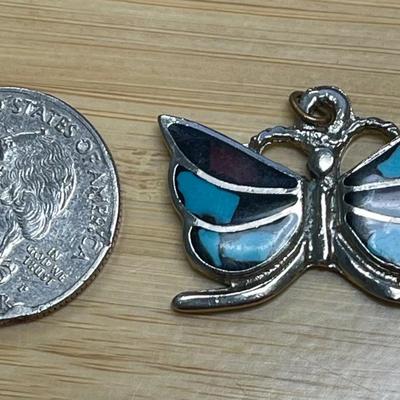 Turquoise & Red Color Butterfly Pendant Necklace Charm