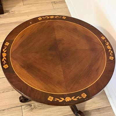 Solid Wood Pedestal Inlaid Table ~ *Read Details