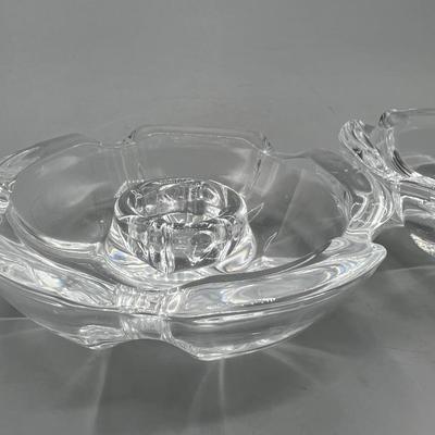 Pair of Vintage Clear Thick Glass Flower Shape Single Candlestick Holders