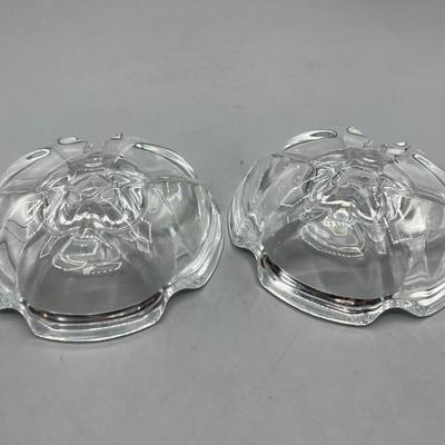 Pair of Vintage Clear Thick Glass Flower Shape Single Candlestick Holders