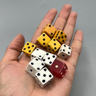 Lot of Vintage Playing Game Dice White, Red, & Yellow