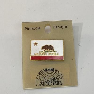 California Republic Enamel State Flag Lapel Hat Pin on Six Flags Magic Mountain Hang Card