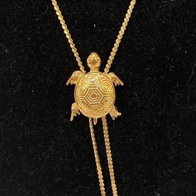 AVON Gold Tone Turtle Tortoise Sliding Charm Bolo Tie Necklace