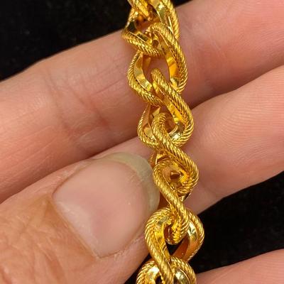 Vintage Chunkey Textured Link Napier Gold Tone Long Necklace