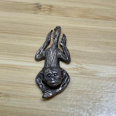 Silver Tone Cast Metal Hanging Monkey Ape Chimp Pendant Charm