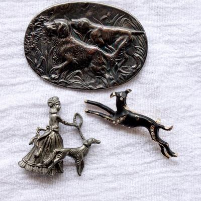 Unique vintage metal dog brooches