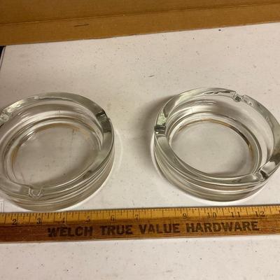 Two Clear Glass Ashtrays 1/2â€ Thick