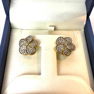 1240 Silver and Crystal Floral Pierced French Back Earrings