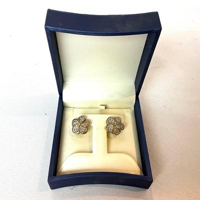 1240 Silver and Crystal Floral Pierced French Back Earrings