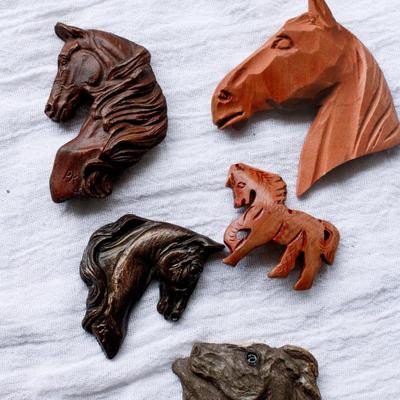 Vintage Wooden horse brooches
