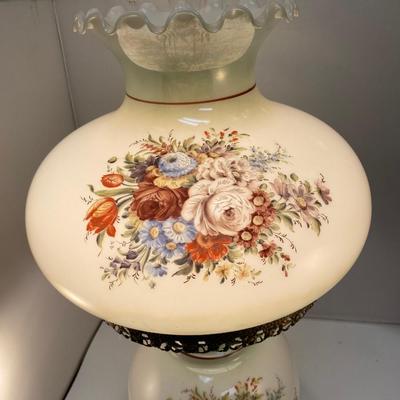Vintage Floral Country Parlor Ruffle Top Edge Hurricane Table Lamp