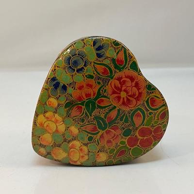 Colorful Floral Enamel Painted Heart Shaped Trinket Box Made in India