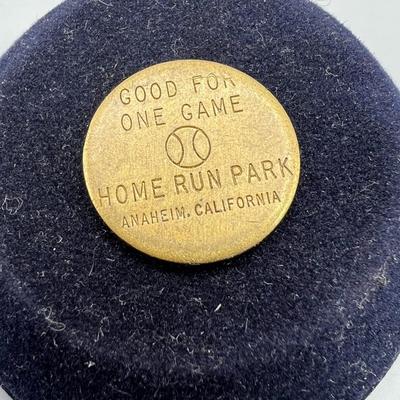 Vintage Good For One Game Home Run Park Anaheim California Batting Cages Baseball Metal Coin Token