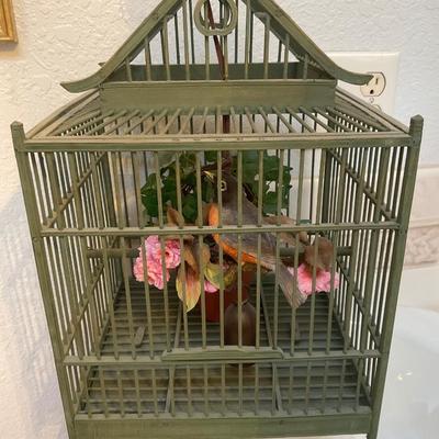 Framed Art, Bird Cage And Tin Hat Bird House