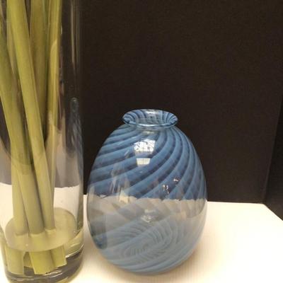 990 Faux Spider Lillies & Blue Art Vase