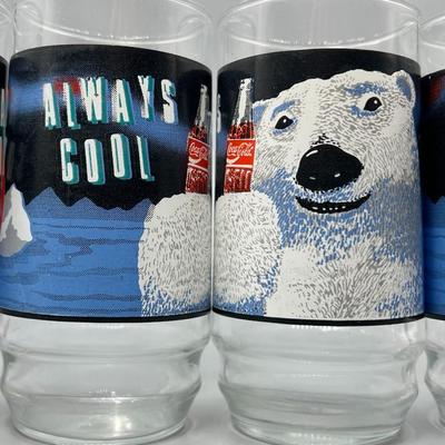 Vintage Set of Coca-Cola Always Cool White Bear Graphic Drinking Glasses
