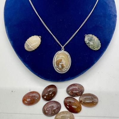 Polished Stone Pendant Charm Necklace with Multiple Stones Included