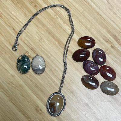 Polished Stone Pendant Charm Necklace with Multiple Stones Included