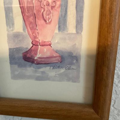 Ceramic Hat And Two Small framed Prints