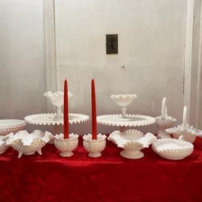 Clearance Milk Glass Hob Knob and Fenton Milk Glass  Beautiful Pedestal cake Plates  Single Candle Stick Holders