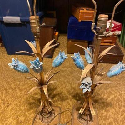 Handmade porcelain tulip Lamps probably Tole Ware  They work