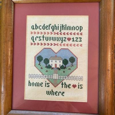 â€œHome is Where the Heart isâ€ framed Crosstitch sampler
