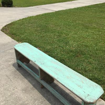 Old rustic farmhouse bench painted aqua