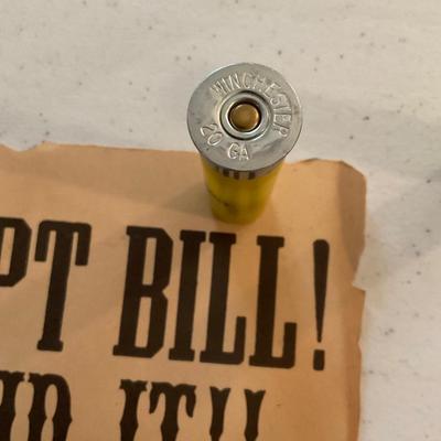 Two Very Old Posters With 20 Gauge Shells And Military Utensils
