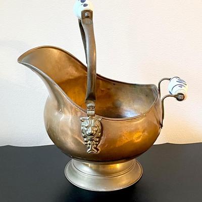 Copper Scuttle Bucket ~ With Porcelain Handles