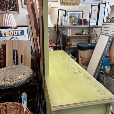 Fantastic original Green Mid Century 63" Dresser with mirror
