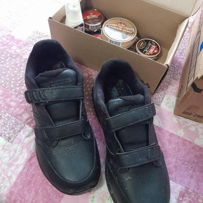 20 Pairs of socks, Black men's New Balance shoes size 11 and shoe polish