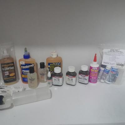 Assortment of Chemicals and Glues for crafting woodwork and other crafts