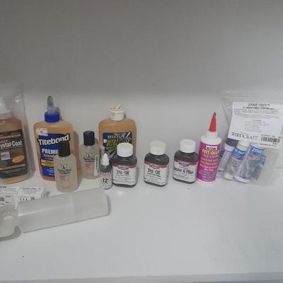 Assortment of Chemicals and Glues for crafting woodwork and other crafts