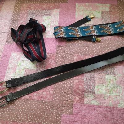 Two Clip on Suspenders and Two leather belts