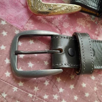 Two Clip on Suspenders and Two leather belts