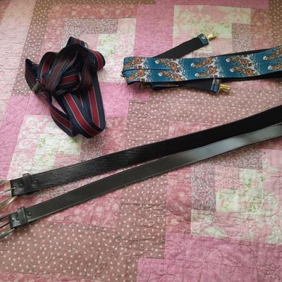 Two Clip on Suspenders and Two leather belts