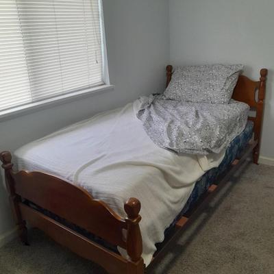 Twin Sized bed, with bedding, headboard, Footboard, Mattress and Box springs