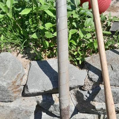 Hand tools for the garden, Shovel, hoe, mattock /rake, aerator and a cultivator rake