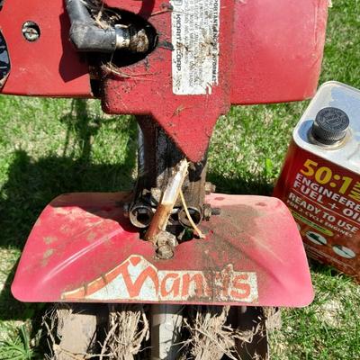 Gas powered Mantis Cultivator with gas can and manual