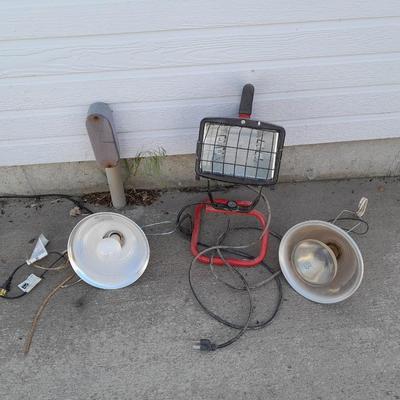 Craftsman work light and two heat lamp / hanging work light fixtures