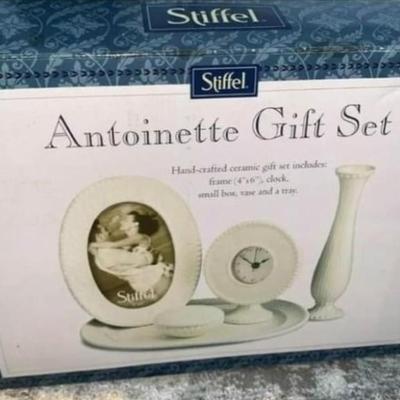 Vintage tray gift set with clock +! Antoinette Gift Set Hand Crafted Ceramic!
