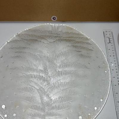 large glass display tray with tree