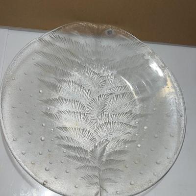 large glass display tray with tree