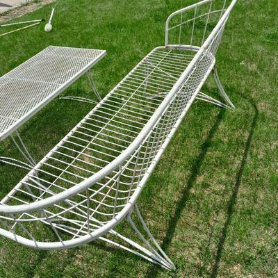 Vintage Metal Homecrest Patio Sofa with original vinyl cushions and long table