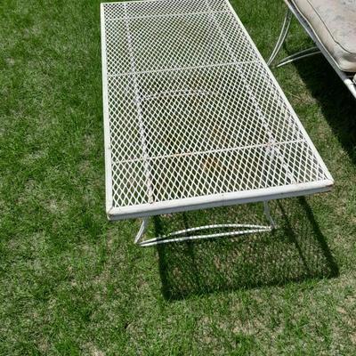 Vintage Metal Homecrest Patio Sofa with original vinyl cushions and long table