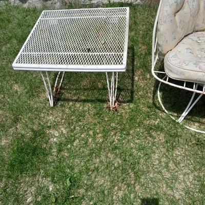 Vintage HomeCrest Metal Chair with original cushions and a small table