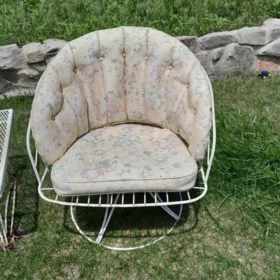 Vintage HomeCrest Metal Chair with original cushions and a small table