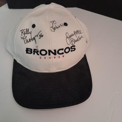 Signed Bronco's Hat a Bronco's sweater and a hat form Personalized for John
