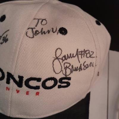 Signed Bronco's Hat a Bronco's sweater and a hat form Personalized for John