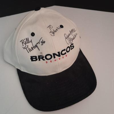 Signed Bronco's Hat a Bronco's sweater and a hat form Personalized for John